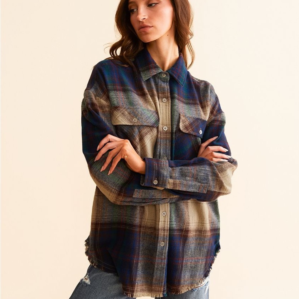 BKE Plaid Button-Up Shirt - Blue and Brown
